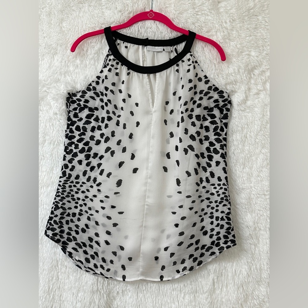 New York and Company Sleeveless Black and White Dalmatian Blouse